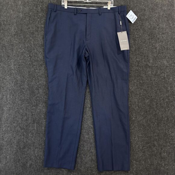 Van Heusen Manvell Dress Pants Men's 42x32 Navy Blue Slacks Flat Front Trousers - Picture 1 of 12